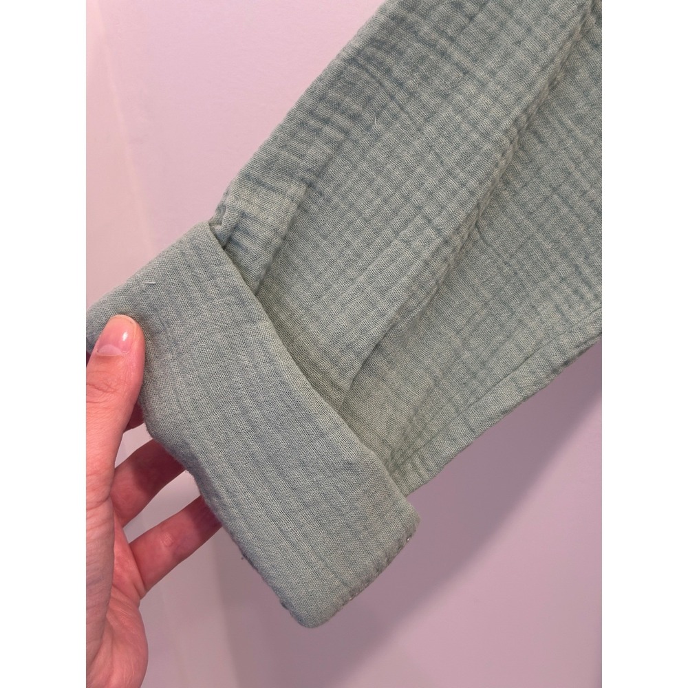 Anne Klein Jeans Sage Green Double Gauze Button Down Shirt Roll Tab Sleeve Med - Picture 9 of 13